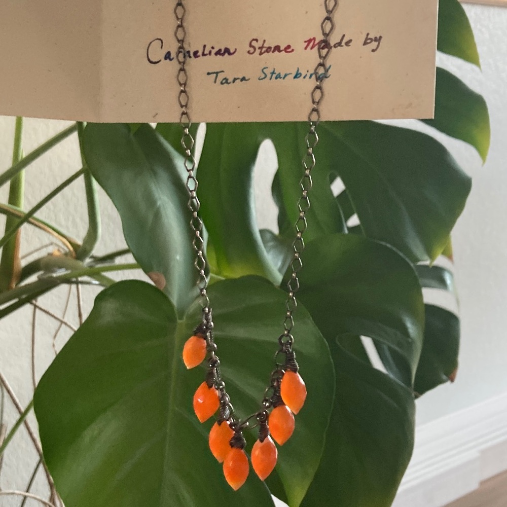 Necklace & Earrings Set - Carnelian Stones - Earrings with real gold ear wire